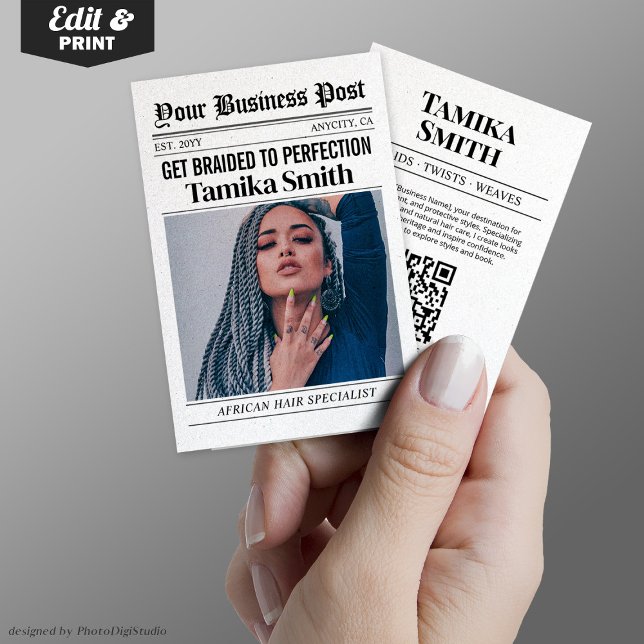 Newspaper Business Card, African Hair Braiding  Calling Card (Newspaper Business Card, African Hair Braiding Calling Card)