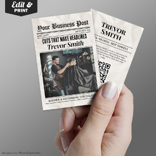 Newspaper Business Card, Barber & Grooming Stylist Calling Card