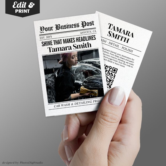 Newspaper Business Card, Car Wash & Auto Detailing Calling Card (Newspaper Business Card, Car Wash & Auto Detailing Calling Card)