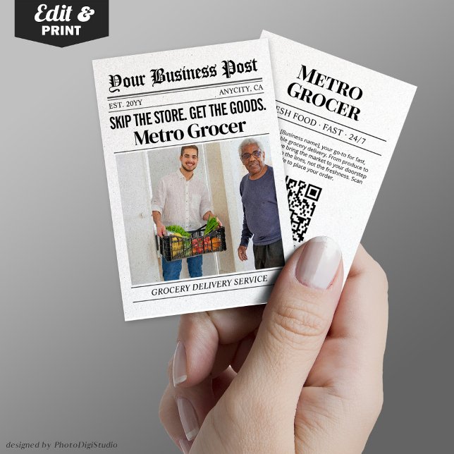 Newspaper Business Card, Grocery Delivery Service Calling Card (Newspaper Business Card, Grocery Delivery Service Calling Card)