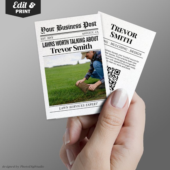 Newspaper Business Card,  Lawn Care & Landscaping Calling Card (Newspaper Business Card, Lawn Care & Landscaping Calling Card)