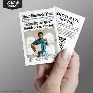 Newspaper Business Card, Packing & Moving Services Calling Card
