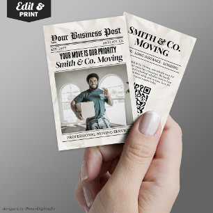 Newspaper Business Card, Packing & Moving Services Calling Card