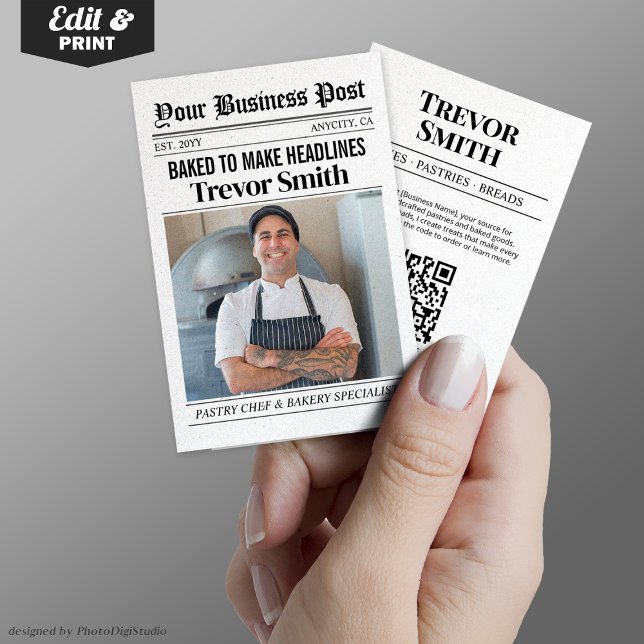 Newspaper Business Card, Pastry Chef & Baker Calling Card (Newspaper Business Card, Pastry Chef & Baker Calling Card)