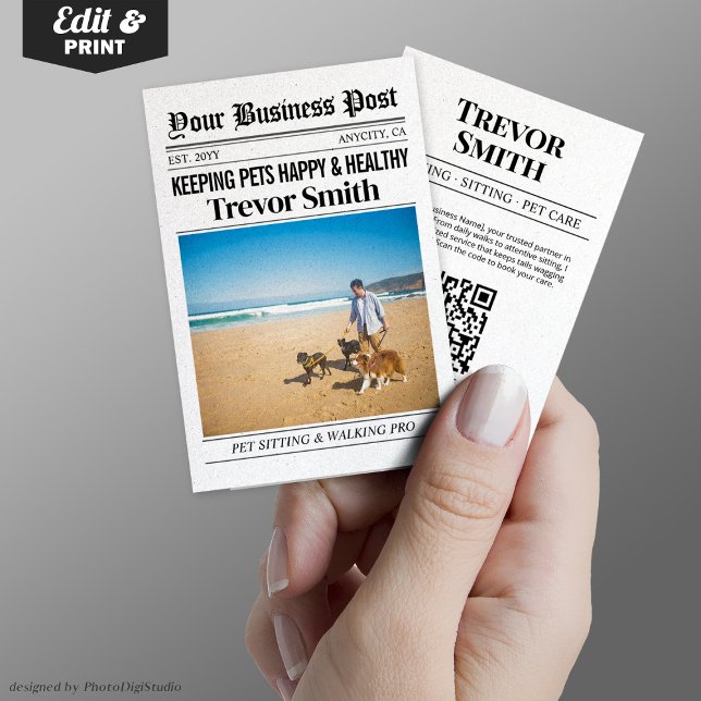 Newspaper Business Card, Pet Sitter and Dog Walker Calling Card (Newspaper Business Card, Pet Sitter and Dog Walker Calling Card)