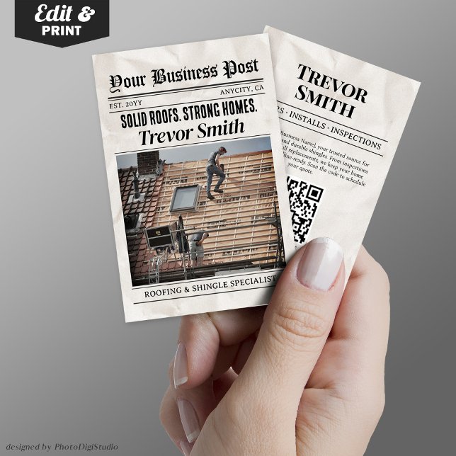 Newspaper Business Card, Roofing Shingle Services Calling Card (Newspaper Business Card, Barber & Grooming Stylist Calling Card)