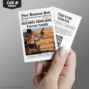 Newspaper Business Card, Roofing Shingle Services Calling Card