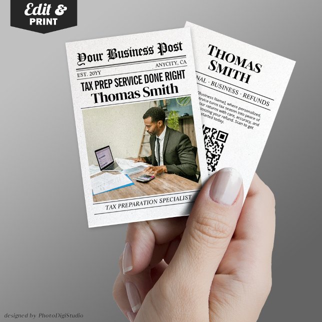 Newspaper Business Card, Tax Prep Service Pro Calling Card (Newspaper Business Card, Tax Prep Service Pro Calling Card)