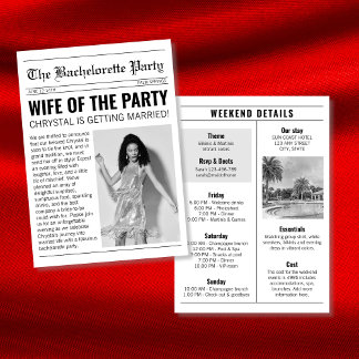 Newspaper Chic Bachelorette Weekend Itinerary Invitation