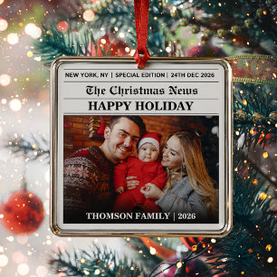 Newspaper Christmas Family Photo Metal Tree Decoration