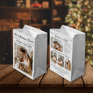 Newspaper Christmas Newsletter Photo Collage  Medium Gift Bag