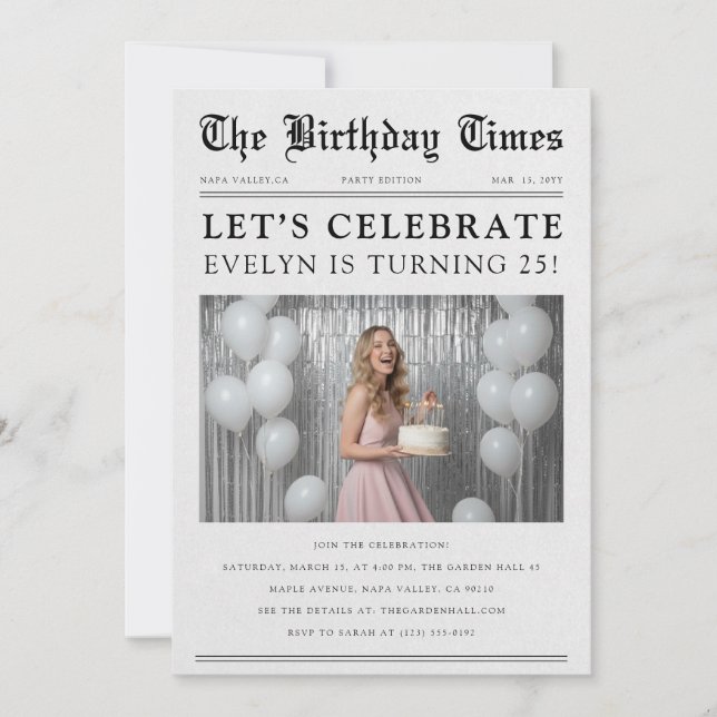 Newspaper Classic Photo Birthday Celebration  Invitation (Front)