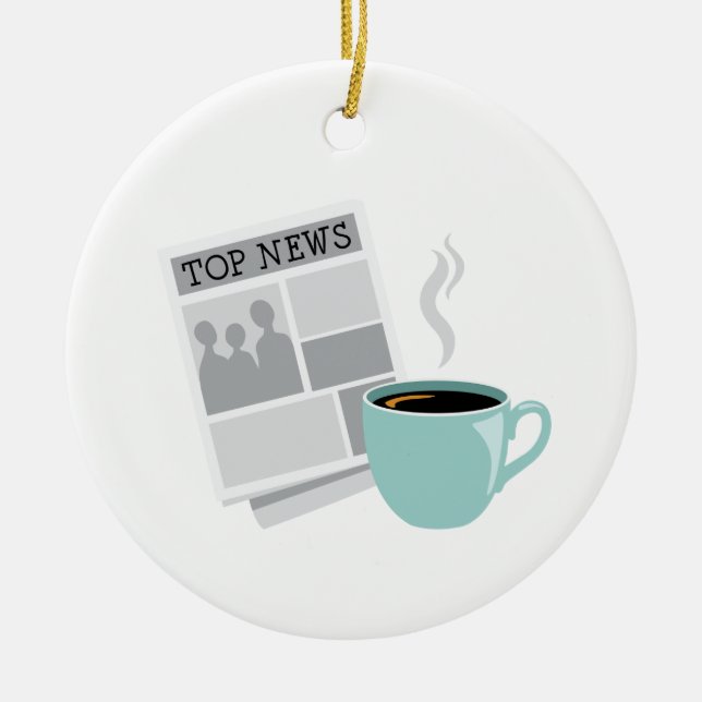 Newspaper & Coffee Ceramic Tree Decoration (Front)