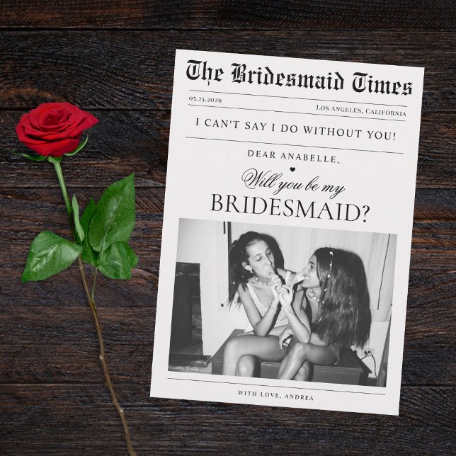 Newspaper Custom Photo Unique Bridesmaid Proposal Invitation (Creator Uploaded)