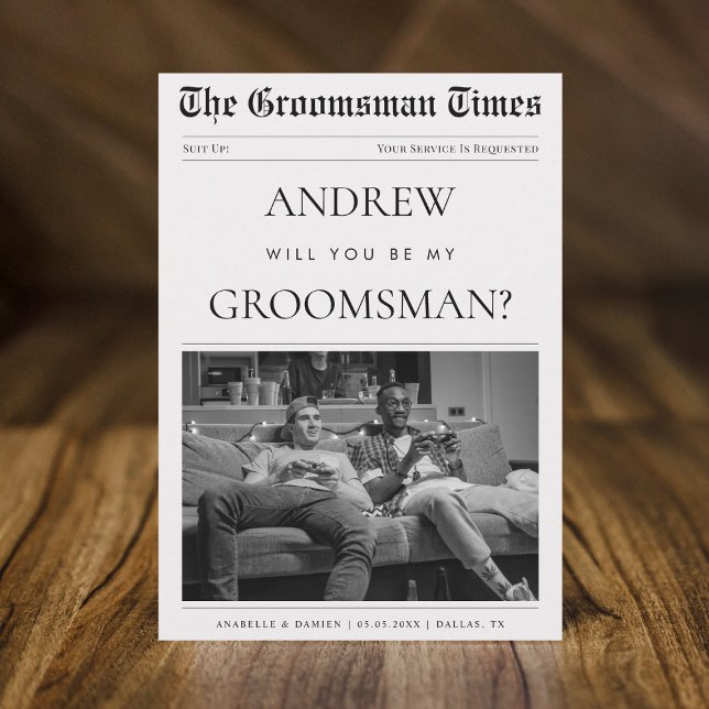 Newspaper Custom Photo Unique Groomsman Proposal Invitation (Creator Uploaded)