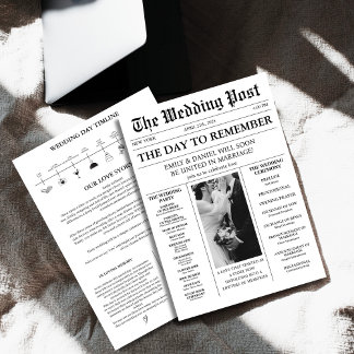 Newspaper details timeline photo wedding   invitation