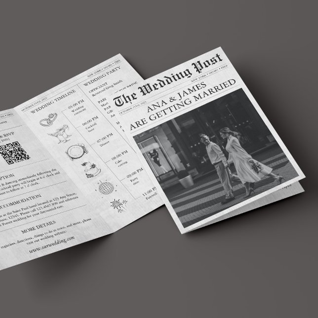 Newspaper Details Timeline QR All in One Wedding Invitation (Creator Uploaded)