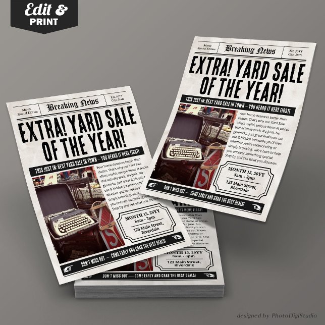 Newspaper Event Flyer | Retro Community Yard Sale (Newspaper Event Flyer | Retro Community Yard Sale)