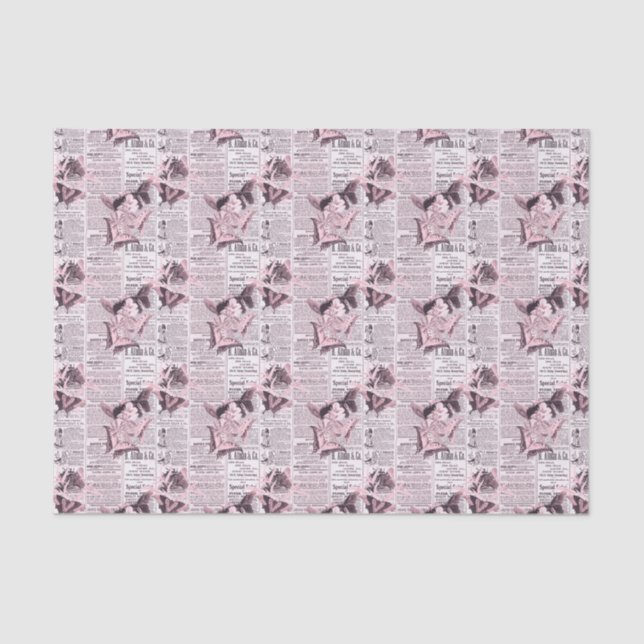 Newspaper Floral Butterfly Tissue Paper (Front)