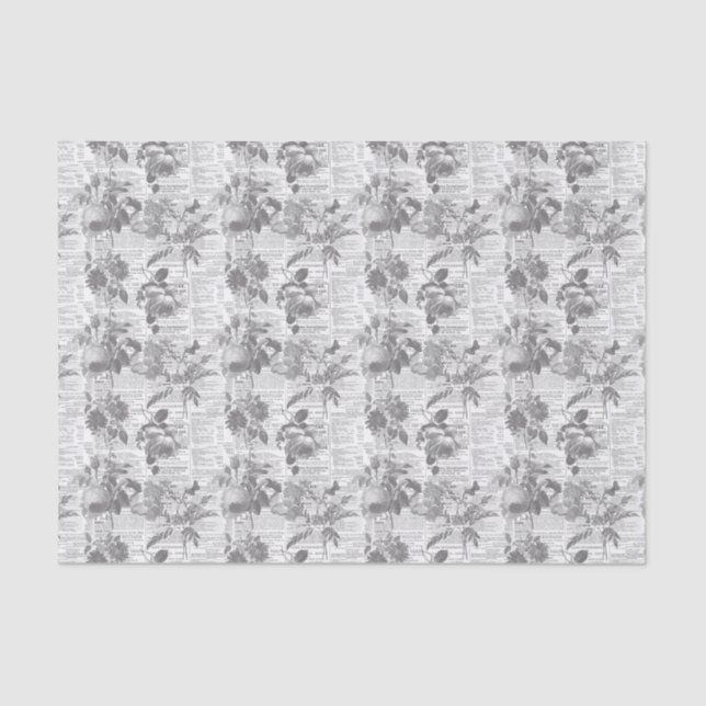 Newspaper Floral Ephemera Tissue Paper (Front)