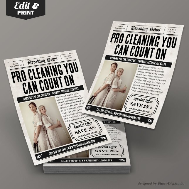 Newspaper Flyer, Retro Home Cleaning Services Flyer (Newspaper Flyer, Retro Home Cleaning Services Flyer)