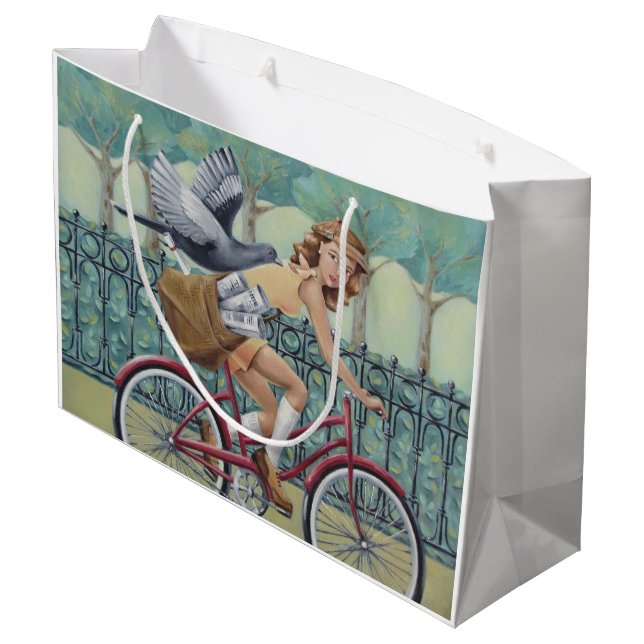Newspaper Girl & Bicycle Gift Bag (Back Angled)