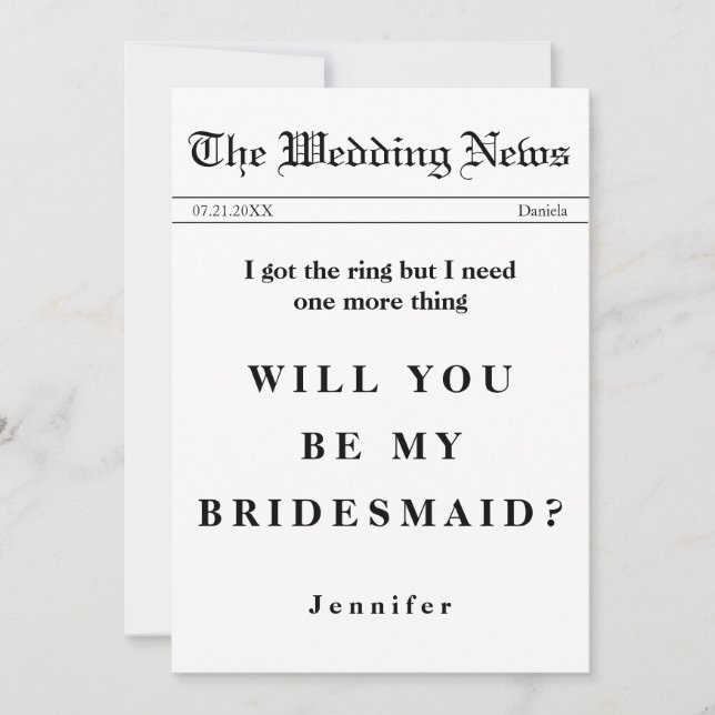Newspaper Got The Ring Be My Bridesmaid Invitation (Front)