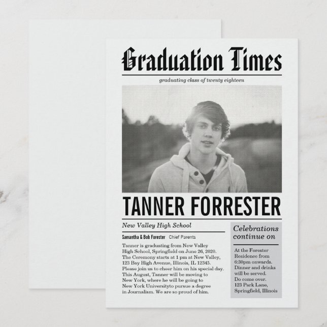 Newspaper Graduation Announcement (Front/Back)
