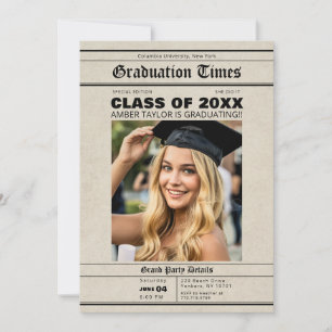 Newspaper Graduation Class of 20XX Photo  Invitation