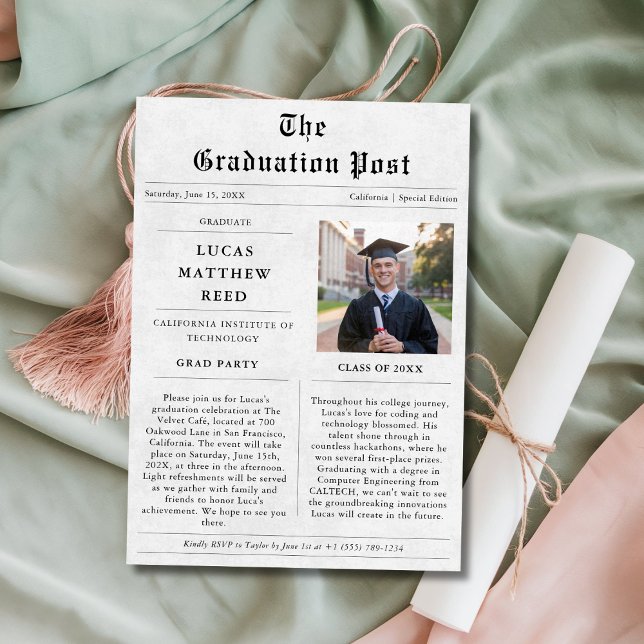 Newspaper Graduation Photo Announcement Invitation (Creator Uploaded)