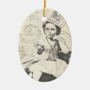 Newspaper Hat Gal Ceramic Tree Decoration