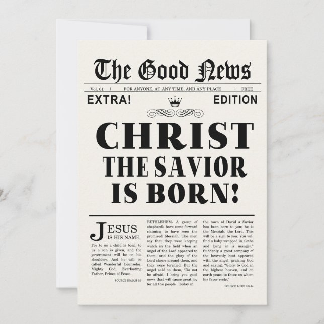 Newspaper Headline Christmas Photo Card (Front)