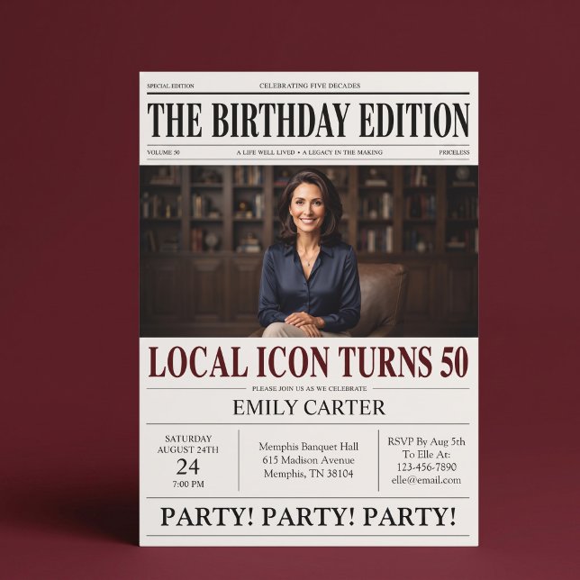 Newspaper Headline Funny 50th Birthday Party Invitation (Creator Uploaded)