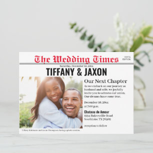 Newspaper Horizontal Red Wedding Invitation