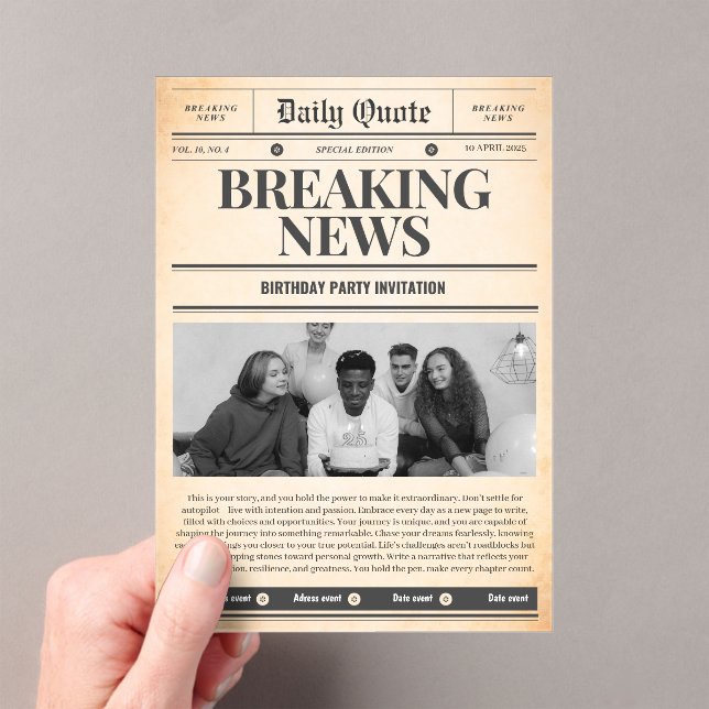 Newspaper invitations front page news (Insitu (Handheld))