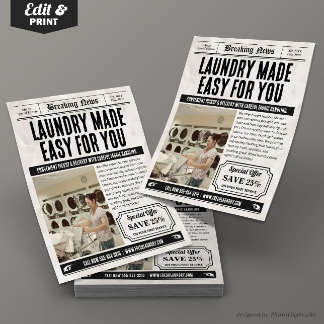 Newspaper Laundry Services Flyer, Retro Business  Flyer (Newspaper Laundry Services Flyer, Retro Business Flyer)