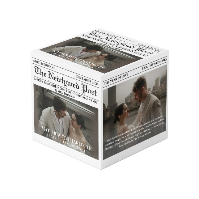Newspaper Merry and Married Photo Cube (Front Angled)
