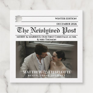Newspaper Merry and Married Photo Favour Tags