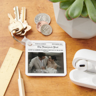 Newspaper Merry and Married Photo Key Ring
