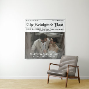 Newspaper Merry and Married Photo Tapestry