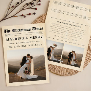 Newspaper Merry & Married Newlywed Photo Christmas Holiday Card