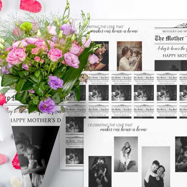 Newspaper Mother's Day Bouquet Photo Keepsake Wrapping Paper Sheet (Newspaper Mother's Day Bouquet Photo Keepsake Wrapping Paper Sheets)