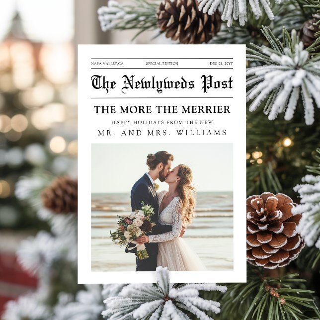 Newspaper Mr & Mrs Newlywed Couple Photo Christmas Holiday Card (Creator Uploaded)