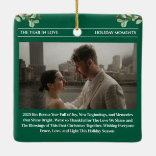 Newspaper Newlywed Merry and Married Holiday Green Ceramic Ornament