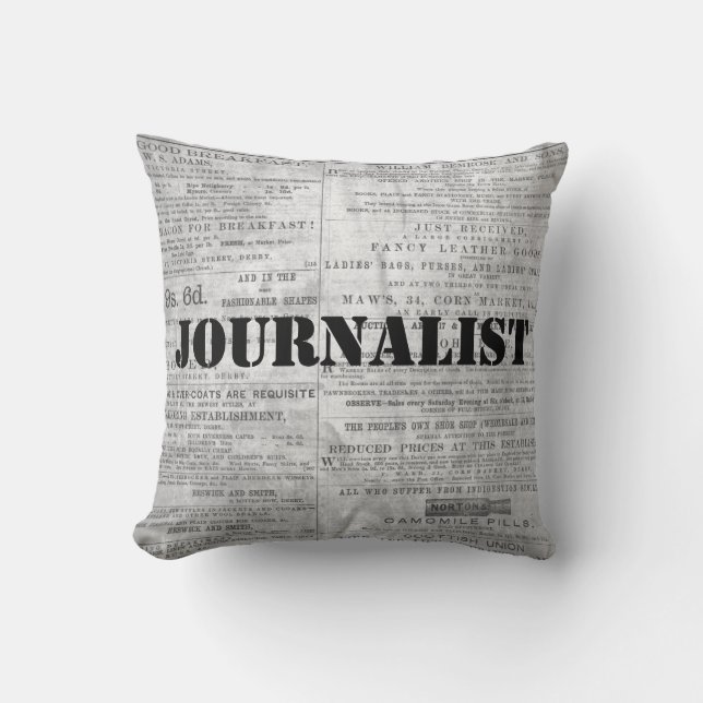 Newspaper News Print Journalist Throw Pillow (Front)