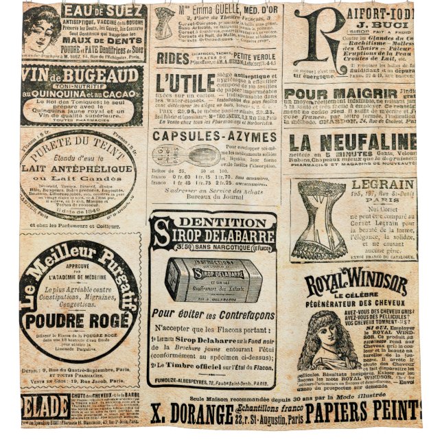 Newspaper page with advertisement - Vintage engrav Shower Curtain (Front)