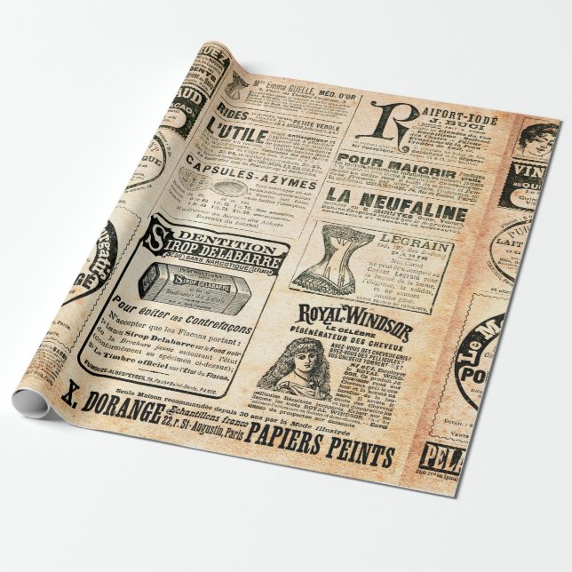 Newspaper page with advertisement - Vintage engrav Wrapping Paper (Unrolled)