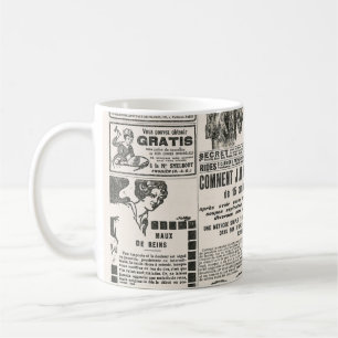 Newspaper page with antique advertisement coffee mug