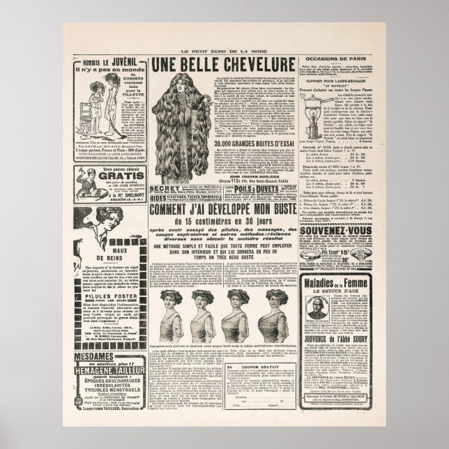 Newspaper page with antique advertisement poster (Front)