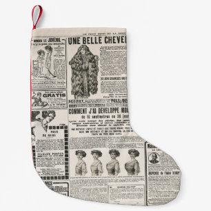Newspaper page with antique advertisement small christmas stocking